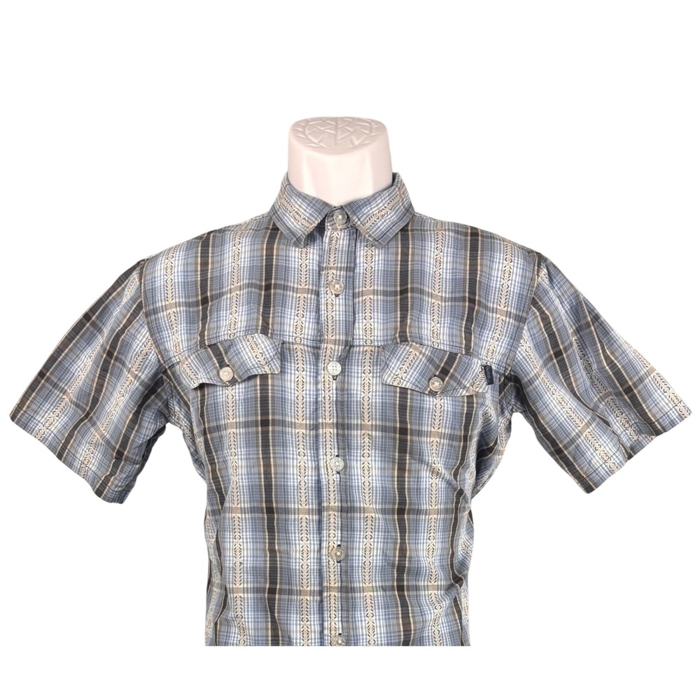 Gotcha Mens XL Blue Plaid Short Sleeve Button Down Shirt‎ Surf Casual Pockets